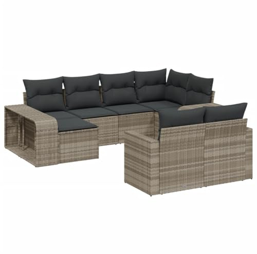 XHNIFBN 10-TLG. Gartenlounge aus hellgrauem PE-Rattan 62 x 62 x 69 cm modularer Loungesofa-Set mit Stauraum, UV-beständig und platzsparend für Balkon, Terrasse & Garten