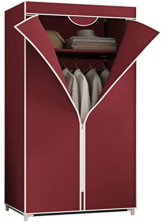 Bärbar tyggarderob med hyllor och hängande skena tyg garderob nizer röd 155 x 90 x 45 cm – idealiska kläder solut för hem och resor