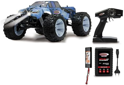 Jamara 53362 Tiger Ice Monstertruck BL 4WD LiPo 2,4G LED - Allrad, Brushless, Akku, 65Kmh, Aluchassis, spritzwasserfest, Öldruckstoßdämpfer, Kugellager, Fahrwerk einstellbar, fahrfertig