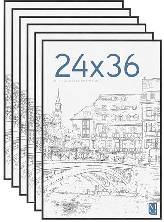 MCS Original Poster Frame 24x36 Black Lightweight Vertical & Horizontal Wall Hanging Large Picture Frame for Posters, Art Prints & Gallery Wall (6-Pack)