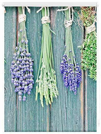 Lichtblick Klemmfix Tageslicht-Rollo mit Motiv, ohne Bohren, Blickdicht, Seitenzugrollo, Made in Germany, Kräuter - Petrol 60 x 150 cm (B x L)