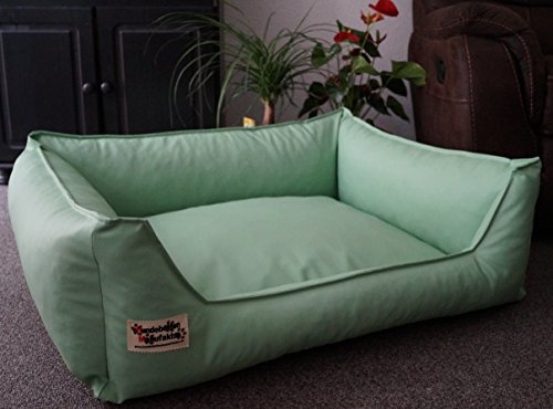 Hundebettenmanufaktur Hundebett Hundesofa Schlafplatz Kunstleder Acceso Farbe und Größe wählbar von XS bis XXL (90 cm X 70 cm, mintgrün)