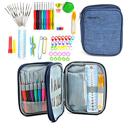 TIMESETL 72er Häkelnadel Set Häkelnadeln Bunte Ergonomische Griffe Stricken Nadeln in Verschiedenen Größen 51 Zubehör Kit Häkeln Nadel Weiche Stricknadeln mit Tragbar Tasche für Alle Muster Wollarten
