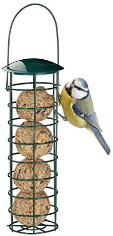 Relaxdays Meisenknödelhalter zum Aufhängen, Futterspender für Wildvögel, Futtersäule mit Dach, Eisen, 31 cm, dunkelgrün