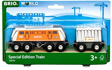 BRIO World 36009 Große Frachtlok mit Waggon (Special Edition 2022) - Limitierte Sonderauflage - Empfohlen für Kinder ab 3 Jahren