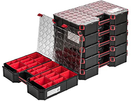 6x Modulierter Sortimentskasten XXL – 390 x 577 x 105 mm - Kleinteilemagazin Sortierkasten mit Transparent Deckel Sortierkoffer Werkzeugbox Sortimentskoffer