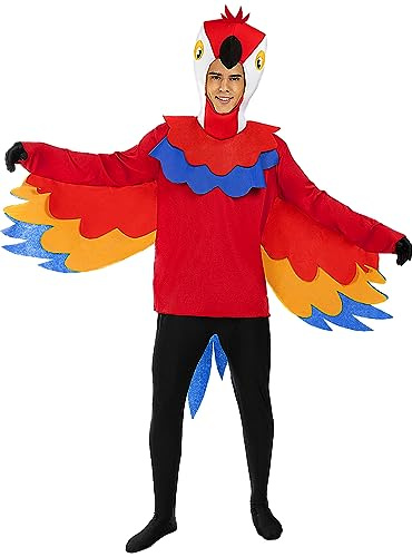 Funidelia | Disfraz de loro para hombre y mujer Animales, Aves, Pájaros - Disfraz para adultos y divertidos accesorios para Fiestas, Carnaval y Halloween - Talla S - M - Rojo