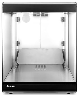 HENDI Nacho-Wärmer, mit LED-Beleuchtung, erwärmt bis 58°C, Warmhaltevitrine für Nachos und Popcorn, Nacho Maschine, 230V, 500W, 35L, 400x344x(H)525mm, Edelstahl 18/0, gehärtetes Glas, schwarz