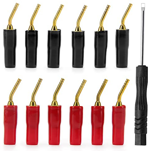 12 Stück 2mm Bananen Stecker Schrauben Typ, KUOQIY 2mm Lautsprecherkabel-Steckverbinder, Audio Lautsprecher Kabel Stecker Kupfer Vergoldet