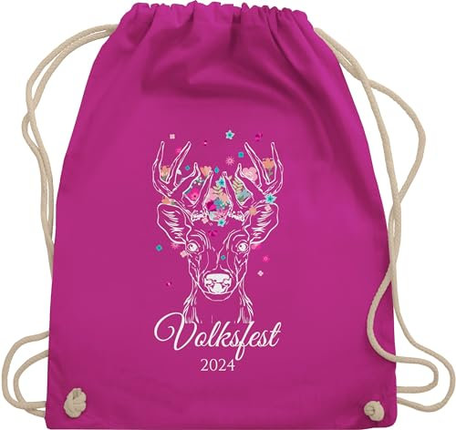 Turnbeutel Rucksack - Kompatibel Oktoberfest - Volksfest Hirsch Geweih - Unisize - Fuchsia - oktoberfest-tasche trachten blumen tasche trachtenrucksack bayrisch beutel trachtenrucksäcke bayrisches