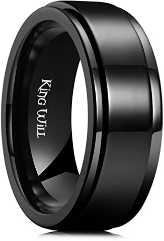 King Will 8mm Spinner Ring für Männer & Frauen - Edelstahl Fidget Angst Ring mit hochglanzpolierter & gebürsteter Oberfläche | Schwarz, Silber, Unisex Schmuck Geschenk