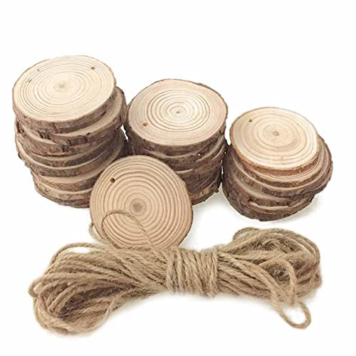 DUPLUSFUN Winter Christmas Hanging 10-30Pcs Nature Pine Wood Chip Polished Base Handmake Craft With Tree Bark Log Discs DIY Crafts Wedding Party Painting DIY Craft Hanging