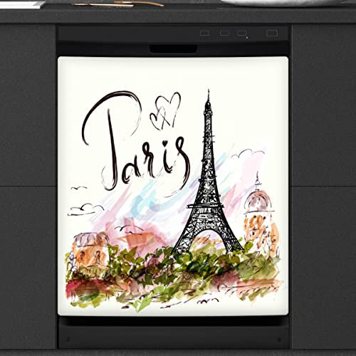 Eiffelturm Geschirrsp¨¹ler Magnetische Abdeckung K¨¹che Dekor Romantisch Frankreich Paris Front Geschirrsp¨¹ler K¨¹hlschrank Magnetische Abdeckung Aufkleber Ger?t Abdeckung 23 x 26 Zoll
