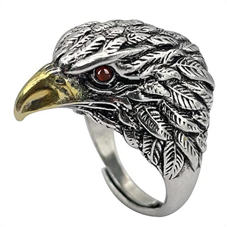 KONFEN Bague Argent Homme, Viking Eagles Bague Ajustable Reglable Ouverte, Une Bague Vikings Pouce Anneau Bagues Reglables Orteil Bijoux Simple Vintage pour Homme Ado