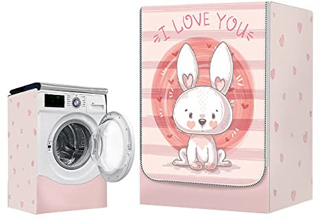 Odot Copri Lavatrice Esterni, Coprilavatrice da Esterno Impermeabile, Copertura per Lavatrice e Asciugatrice con Aperture Frontali, Antipolvere Anti Sunlight (Coniglietto Rosa,M-capacità 8~10kg)