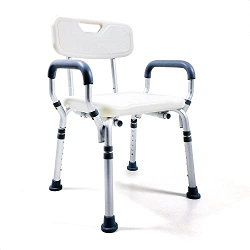 Azione Salute Sedia da doccia con schienale e braccioli imbottiti estraibili, regolabile in altezza, sedile da doccia da vasca, Ausilio Supporto per Anziani e Disabili