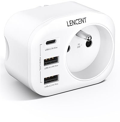 LENCENT Prise USB Secteur Chargeur Multiprise 4 en 1 Prise avec 1 Sortie AC 2 Ports USB et 1 USB C avec Un Mini Corps pour Bureau/Cuisine/Chambre 4000W