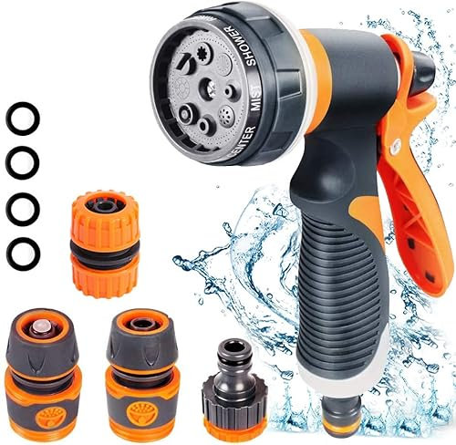 Garden Hose Pipe Spray Gun Set,8 Adjustable Patterns Hose Nozzle, High-Pressure Anti-Slip Water Hose Spray Gun for Watering Plants Or Lawns,Shower Pets,Car Washing