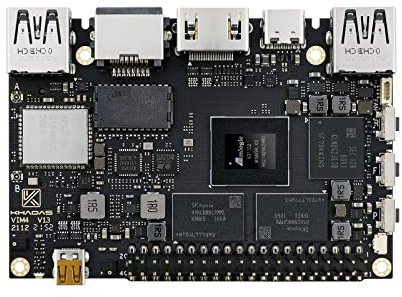 khadas Single Board Computer VIM4 Amlogic A311D2 with 3.2 TOPS NPU 4K UI Supported HDMI Input 4 Independent Displays LAN WiFi 6 8GB LPDDR4X RAM Mali-G52 MP8(8EE) GPU 32-bit STM32G031K6 MCU