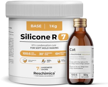 Reschimica Silicone pour Moulage pour des moules très Souples R7, idéale pour des moules élastiques et résistants, Compatible avec Les résines et Autres matériaux, Facile a Utiliser (1 kg) | idéale pour des moules élastiques et résistants, Compatible avec Les résines et Autres matériaux, Facile a utiliser