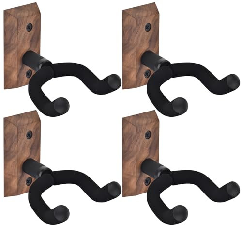Gitarrenhalterung Wand im 4er-Pack, Gitarrenhalter für die Wand mit verstellbarem weichem Gitarrenhaken für Gitarren aller Größen, U-förmiger Gitarrenhalter aus Hartholz für Akustikgitarre, E-Gitarre
