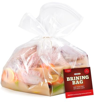 Brining Bags for Turkey, 26×22, 4 Pack, Double Zipper Seal Thickened Brine Bags, No BPA Material, with 2 Cotton Strings for Marinating, Holds up to 35lbs