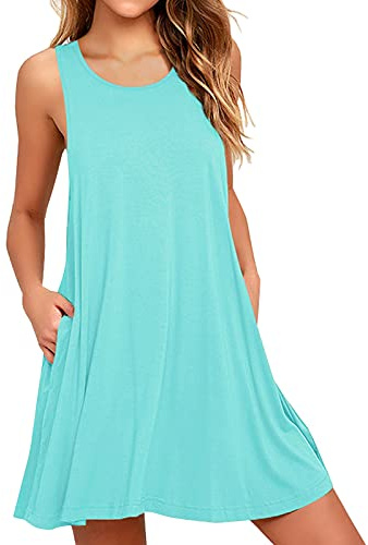 Actcat Frauen Sommer Casual Swing T Shirt Kleider Strandkleid Loses Kleid
