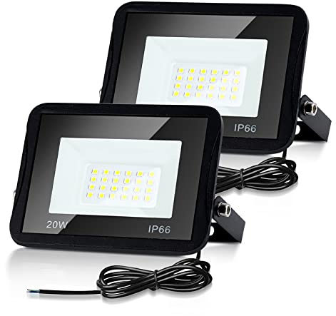 Lospitch LED Strahler Außen, 2er 20W LED Scheinwerfer 3000K Warmweiß, 1700LM Superhell Flutlichtstrahler, IP66 Wasserdicht Außenstrahler für Garten, Garage, Sportplatz (kein Stecker)