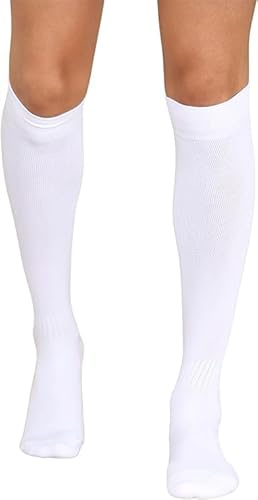 ZRWASKA® Calzini da calcio per bambini, sportivi, al ginocchio, per ragazzi, rugby, hockey, calzini da calcio, unisex, per rugby, hockey, calcio, corsa, età 7-15 anni, Bianco (1 paio), 11-15 Years
