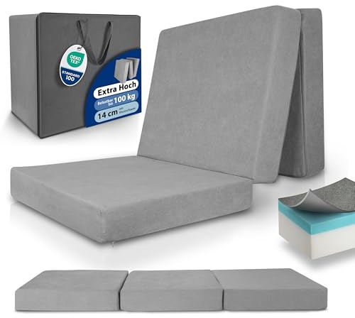 Beautissu Klappmatratze Gästebett faltbar Visco-Matratze waschbar | 75x195cm Grau extra dick klappbar inkl Tasche hoher Schlafkomfort Gästematratze einfacher Transport Faltmatratze Premium L