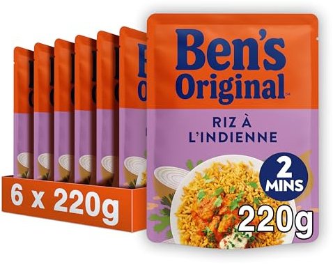 Ben's Original Riz Express à l'Indienne Pack de 6-6x220g | Pack de 6 sachets de riz express à l'indienne. Idéal pour vos repas épicés.