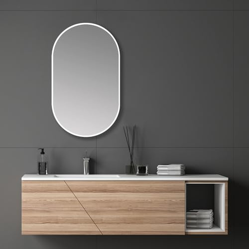 Talos Design Spiegel oval weiß 45 x 75 cm – Feuchtraumgeeigneter Wandspiegel für Badezimmer und Garderobe – Hochwertiger Spiegel mit Aluminiumrahmen – Moderner Badspiegel in Weiß