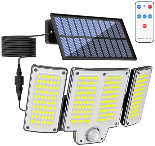 PEAKRO Solarlampen für Außen mit Bewegungsmelder, 280 LED Solar Strahler Außen Solarleuchten IP65 Wasserdichte Solar Lampe Outdoor 3 Modi 270° Beleuchtungswinkel Aussenleuchte für Terrassen Garagen