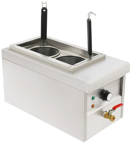 2 Holes Pasta Cooker Electric Noodle Cooking Machine 110V 1700W Electric Pasta Cooker Commercial Spaghetti Noodles Pasta Boiler with 2 Basket, 30-110℃ Accurate Temperature Control