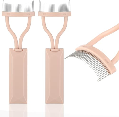 GEEHUA 2 separadores de pestañas, dientes de metal, definidor de pestañas, peine de arco, aplicador de rímel, definidor de pestañas con cubierta de peine para mujeres y niñas maquillaje de ojos (rosa)