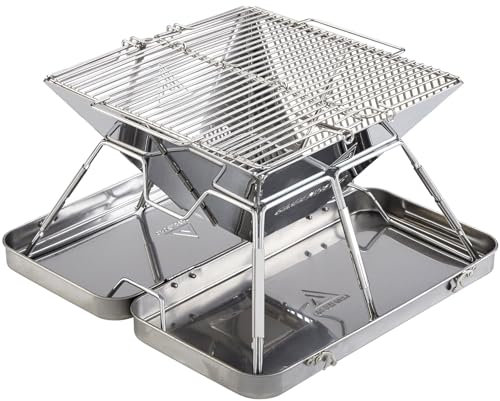 Groenberg Barbecue pieghevole da campeggio Eldfell M, in legno, a carbone, pieghevole, per esterni, in acciaio inox
