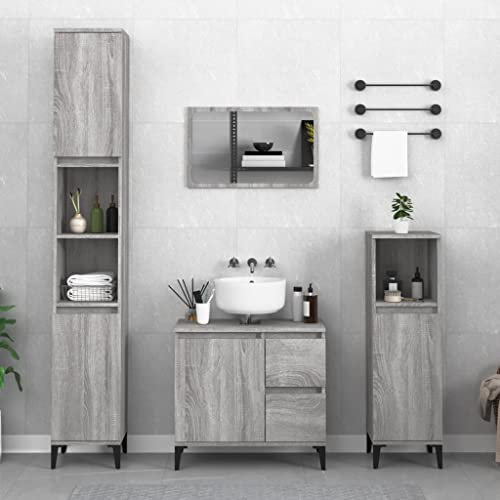 waschtisch Set,Bad möbel modern Set,badmöbel Set ohne waschbecken,3-TLG. Badmöbel-Set Grau Sonoma HolzwerkstoffIdeal für Bäder, wo sie gebraucht Wird