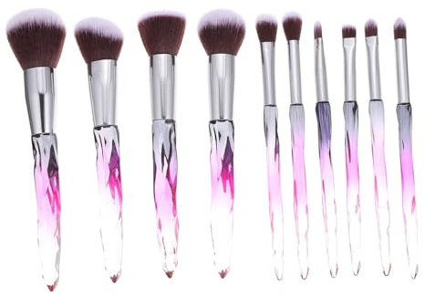 MERRYHAPY Set 10 Pennelli Trucco Manico in Cristallo, Fibra Nylon Morbida, Strumenti Cosmetici Professionali Per Applicazione Viso e Occhi, Leggero e Riutilizzabile, Per Uso Quotidiano e Regali