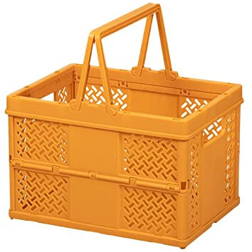 1PC Zusammenklappbar Aufbewahrungskorb,Klappkorb Faltbare mit Henkel, Aufbewahrungskorb,Tragbar Einkaufskorb Tragekorb für Regal Zuhause Picknicks Supermärkte (Orange)