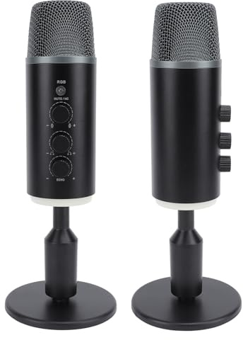 ASHATA Microfono a condensatore con suono chiaro, trasferimento del suono senza perdite, scheda audio HIFi, microfono da gioco USB con luci RGB, per podcasting, streaming
