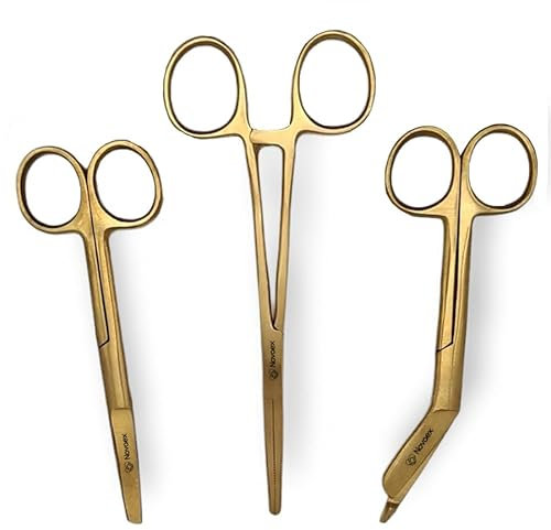 Set de ciseaux d'infirmière Gold - Ciseaux à bandages - Ciseaux d'infirmière - Ciseaux de premiers secours - Ciseaux médicaux - Kocher - Cadeau pour infirmière