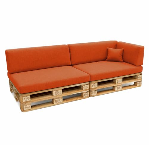 POKAR Palettenkissen Palettenauflagen mit abnehmbarem Bezug Palettenmöbel Palettensofa 6er Set: Sitzkissen 120x80 + Rückenlehne 120x40, Orange