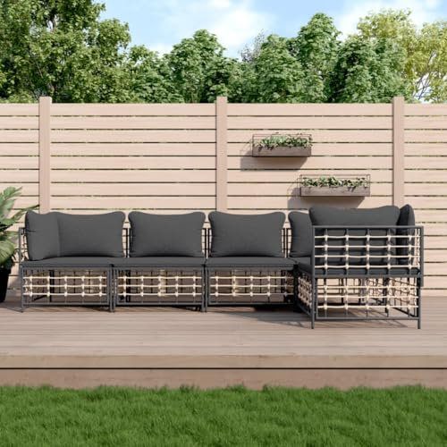 CINDERFUL 5-TLG. Garten-Lounge-Set mit Kissen Anthrazit Poly Rattan,Modulares LoungeSet aus witterungsbeständigem Polyrattan für Garten und Terrasse Terrassen Sitzmöbel