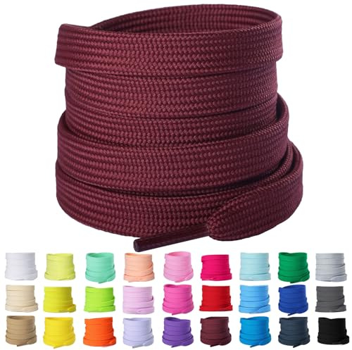 Olukssck 2 Paia Lacci Scarpe Piatti, Largi 8 mm Stringhe Scarpe per Scarpe da Ginnastica, Scarpe Sportive e Scarpe da Corsa, Bordeaux, 60cm