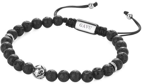GAVU Bracelet Œil de Tigre/Pierre de Lave/Azurite/Onyx Noir/Œil de Faucon, Bracelet Fleur de Lis Homme