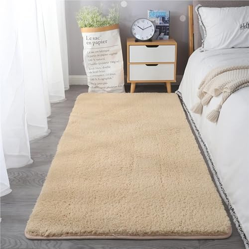 ZJEQZH Tapis Shaggy Poil Long, Doux et Confortable Décoration Moderne, Descente De Lit Antidérapante Lavable pour Salon et Chambre Adulte(Camel,60x120 cm)