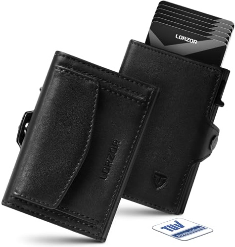 LORZOR Slim Wallet mit XXL-Münzfach für 10+ Münzen, Kartenetui Herren RFID Schutz, Echtleder Portmonee, Geldbörse Herren, Geldbeutel, Brieftasche, Smart Wallet, Kreditkartenetui für 10 Karten