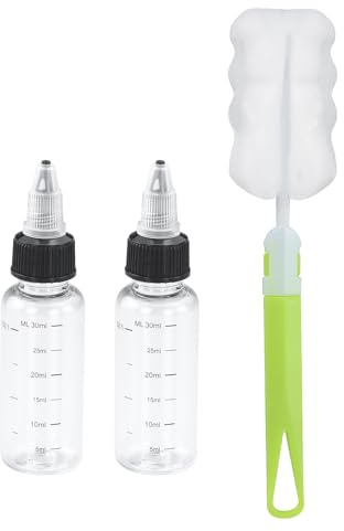 REBECCAGIBSON 2 Pezzi bottiglie da spremere con graduazione, bottiglie trasparenti per erogatore di olio con tappo a punta, bottiglia di plastica multiuso con spazzola per Oli, Gel