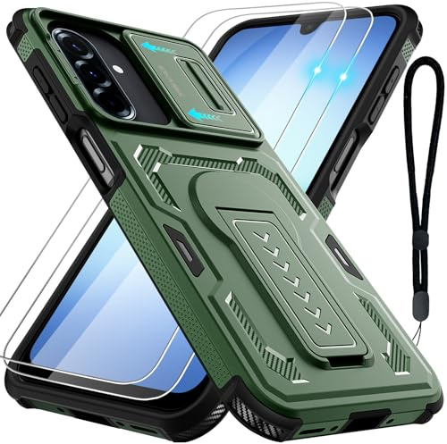 Iokmax for Samsung Galaxy A17/A16/A26 5G Phone Case with 2*Screen Protector | Slide Camera Cover, Kickstand, Lanyard Strap,Military Grade Shockproof Protective Heavy Duty Non-Slip Case, Green