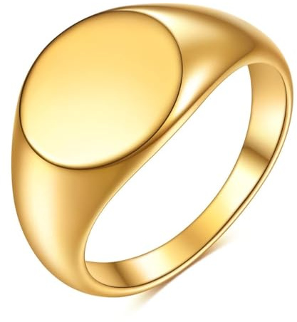 Calefee Eheringe Damen Einzeln Schlicht, Ringe für Herren mit Gravur Edelstahl Siegelring Breit 12 mm Runde Form Gold, Größe 60